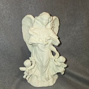 PartyLite Angel with Cherubs Figurine White Bisque Porcelain Candle Holder P7266